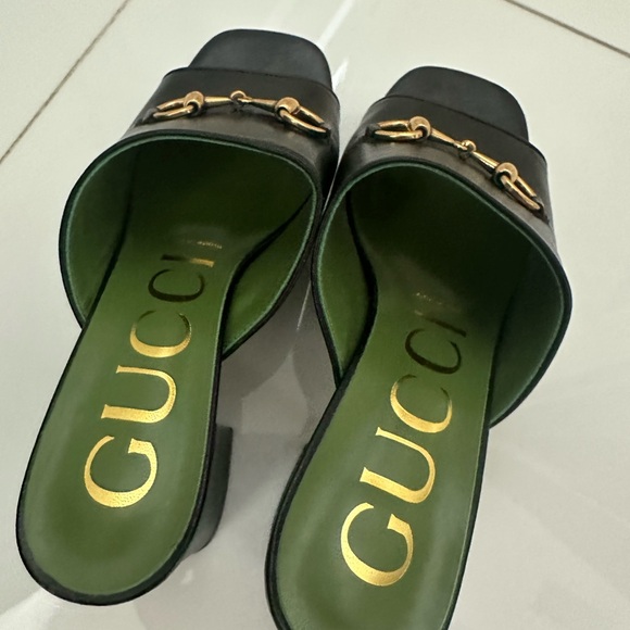 Gucci Black Leather Mules with Gold Detail - Picture 8 of 8